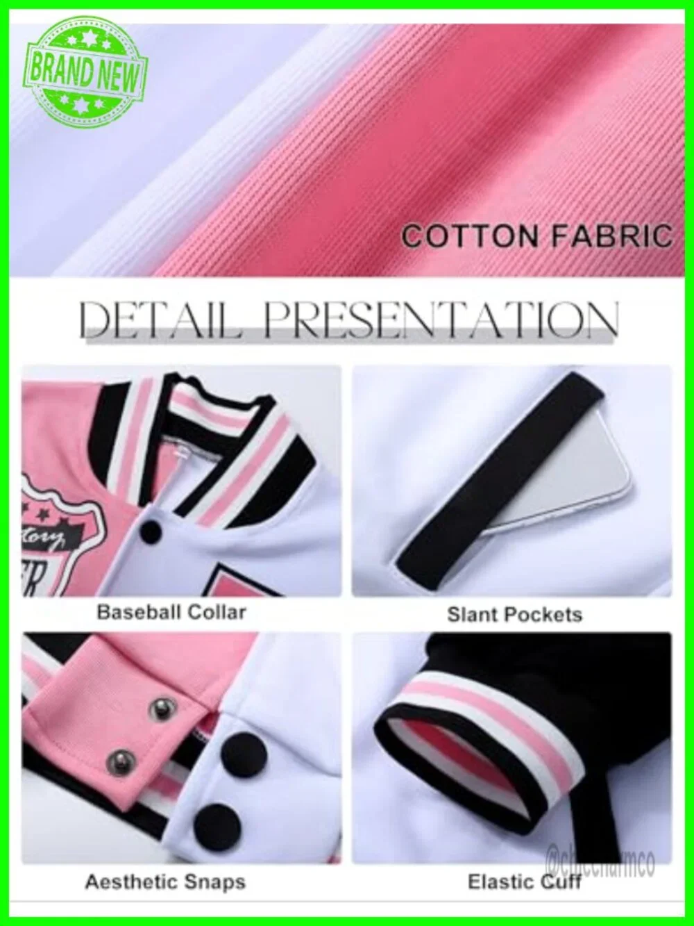 Women's Cropped Bomber Varsity Jacket Cotton Letterman Snap